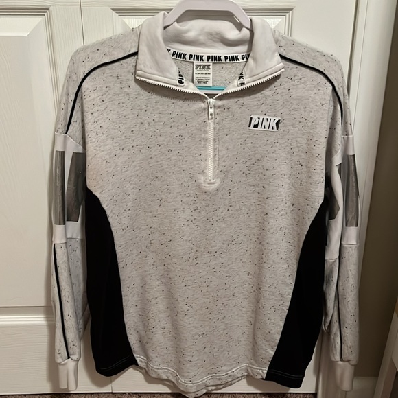 Victoria Secret Pink Quarter Zip Pullover‎ Sweatshirt Foil Bling Xsmall - Picture 1 of 5